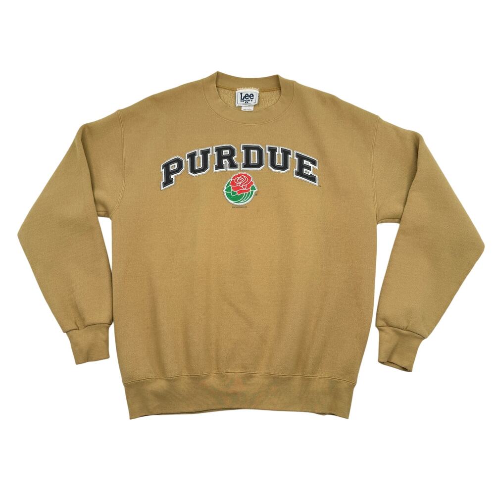 Vintage Lee Sport Purdue Rose Bowl Sweatshirt Made in USA L Yellow Tan NCAA 2001